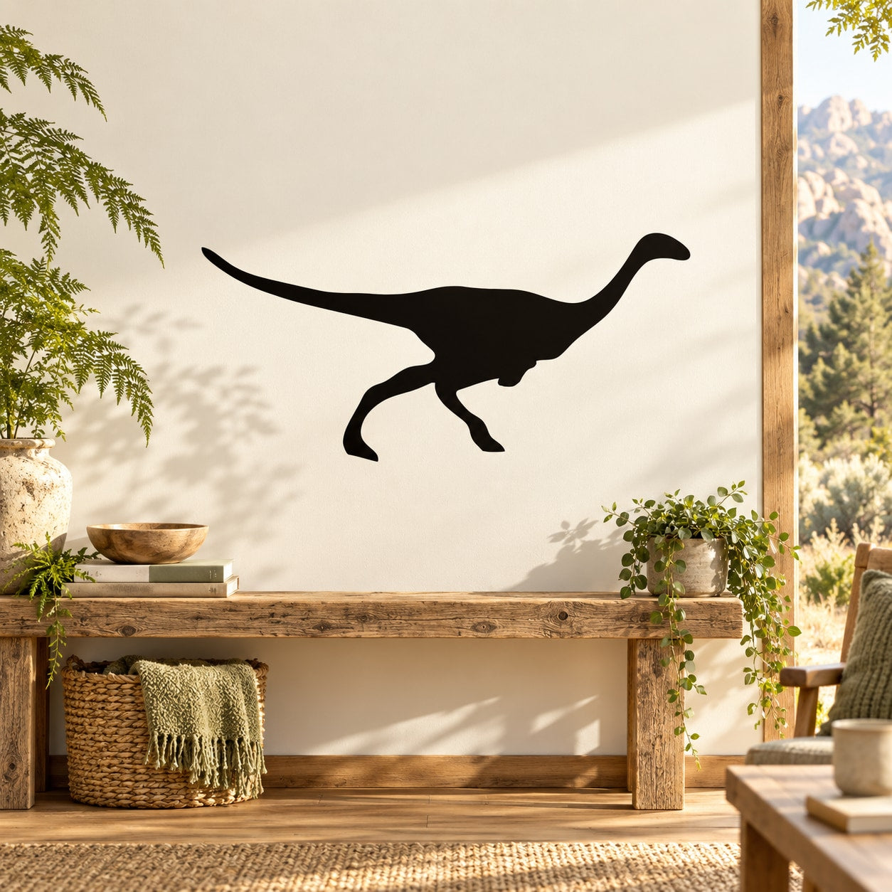 Running Ornithomimus dinosaur decal with black silhouette