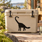 Brachiosaurus decal sticker with dark dinosaur silhouette on a light cooler