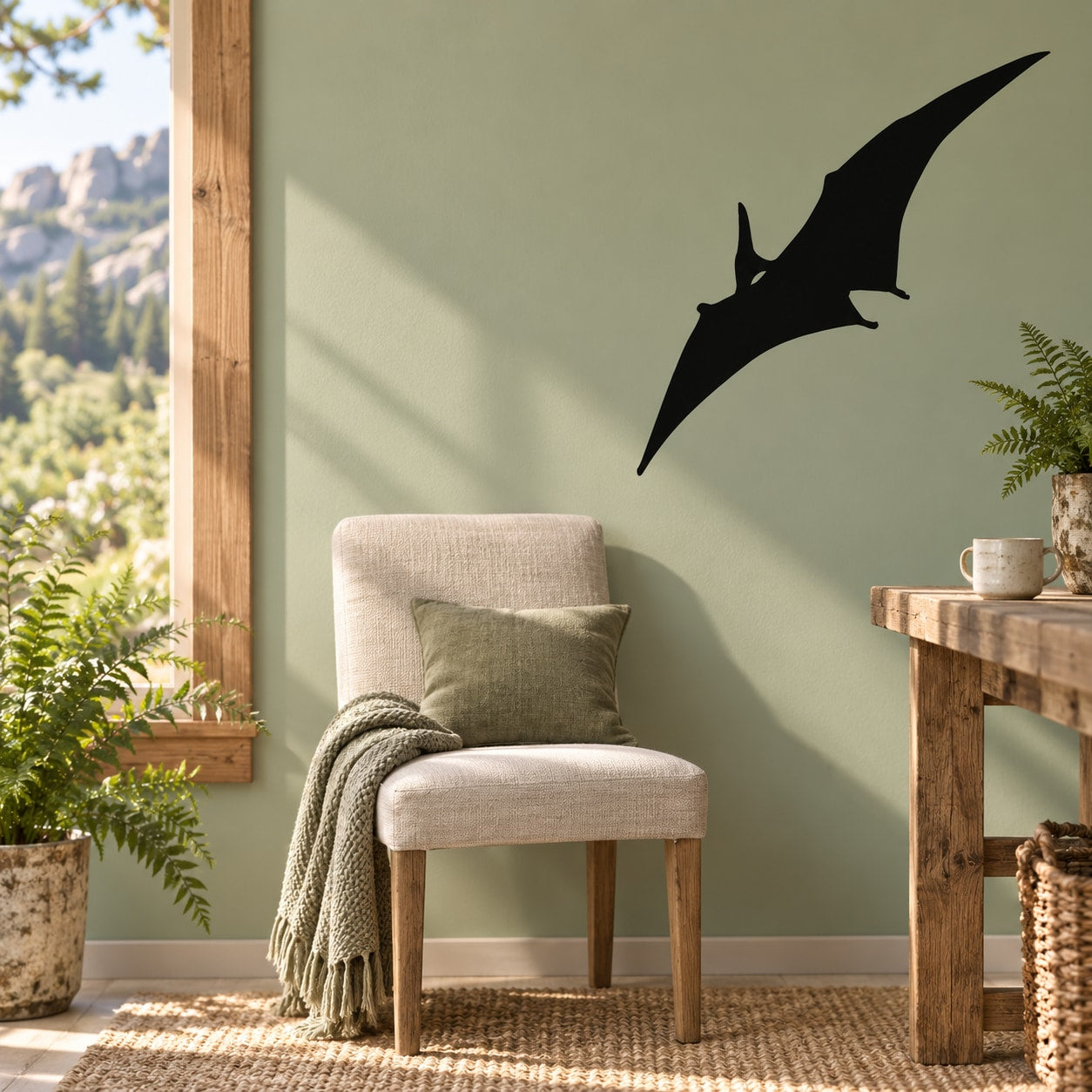 Black flying pterodactyl wall decal silhouette