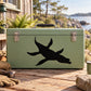 Liopleurodon decal with black dinosaur silhouette on green surface