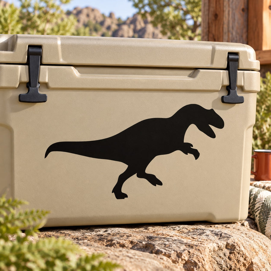 Allosaurus decal with black dinosaur silhouette on a light surface