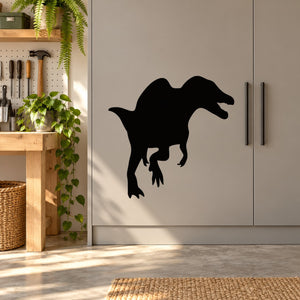 Spinosaurus wall decal, black dinosaur silhouette on flat surface