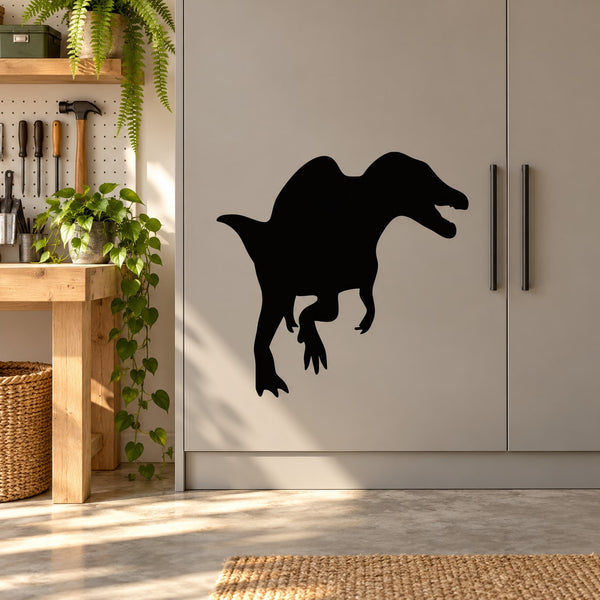 Spinosaurus wall decal, black dinosaur silhouette on flat surface