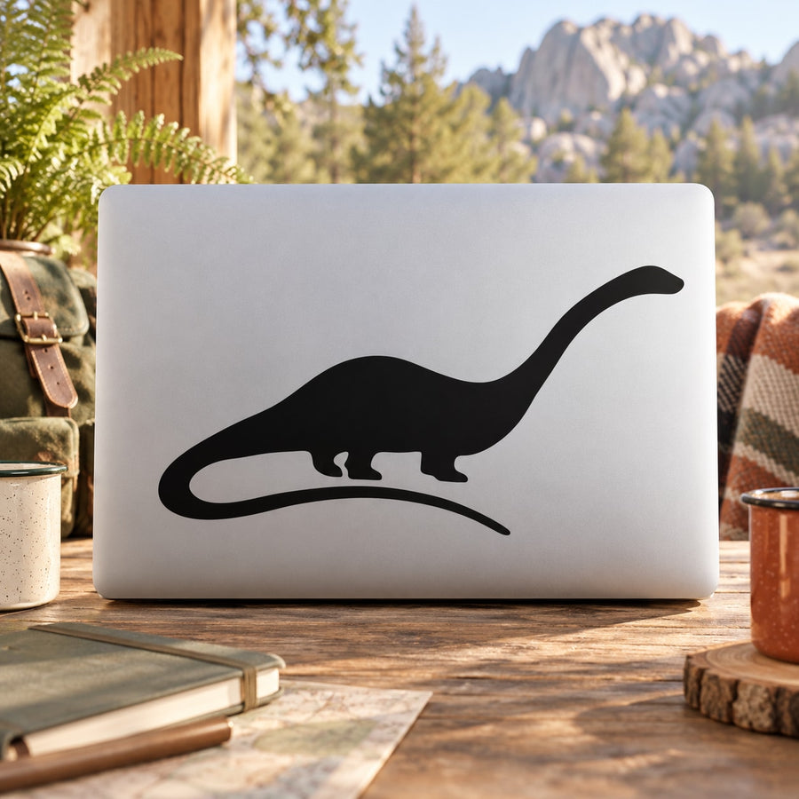 Brontosaurus decal with black dinosaur silhouette on white background