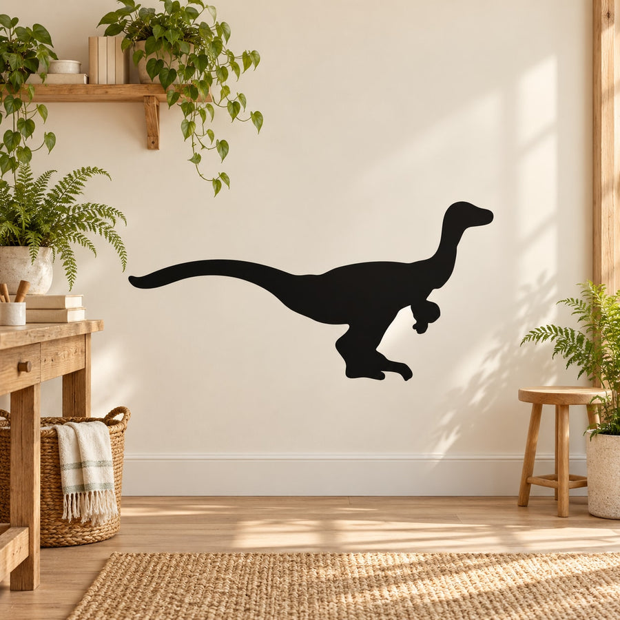 Struthiomimus dinosaur wall decal, black standing silhouette on wall