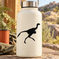 White bottle with black running dinosaur decal