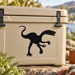 Utahraptor decal with black dinosaur silhouette on light-colored surface