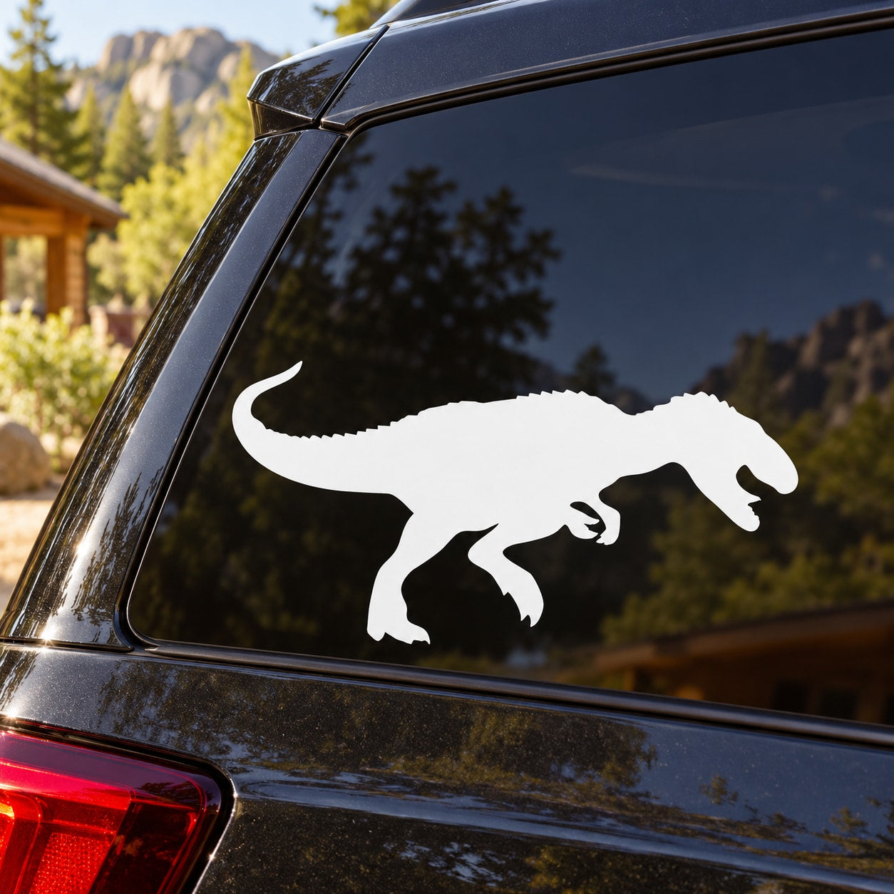 White T-Rex silhouette car window decal