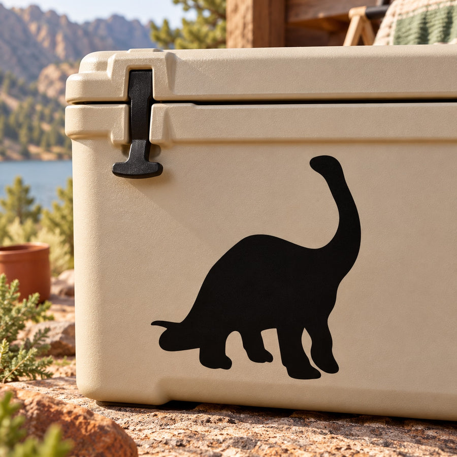 Black brontosaurus silhouette decal on a light surface