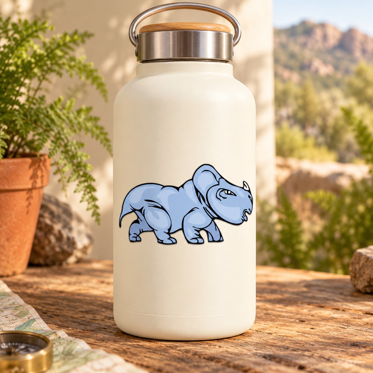 Baby triceratops sticker in blue on a light background