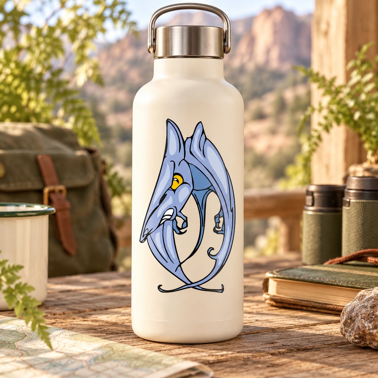 Pterosaur printed decal with blue head graphic on light background