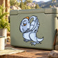 Light blue cartoon dinosaur sticker on rectangular surface, wide-eyed and droopy