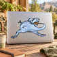 Light blue cartoon dinosaur sticker with open mouth and roaring expression