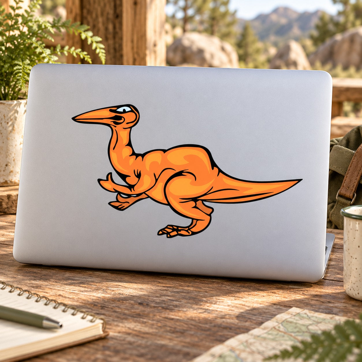 Orange cartoon dinosaur sticker giving a thumbs-up gesture