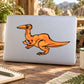Orange cartoon dinosaur sticker giving a thumbs-up gesture