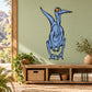 Blue cartoon dinosaur sticker with long neck, open beak, and awkward pose