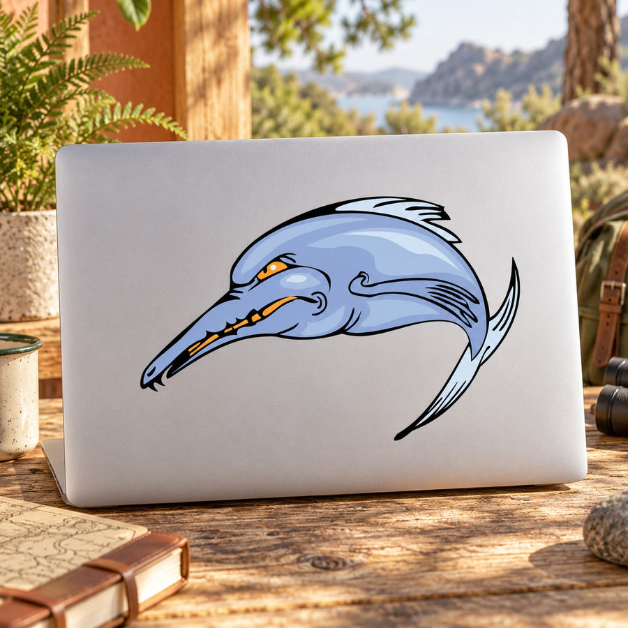 Ichthyosaurus decal: blue sea lizard head with orange eye