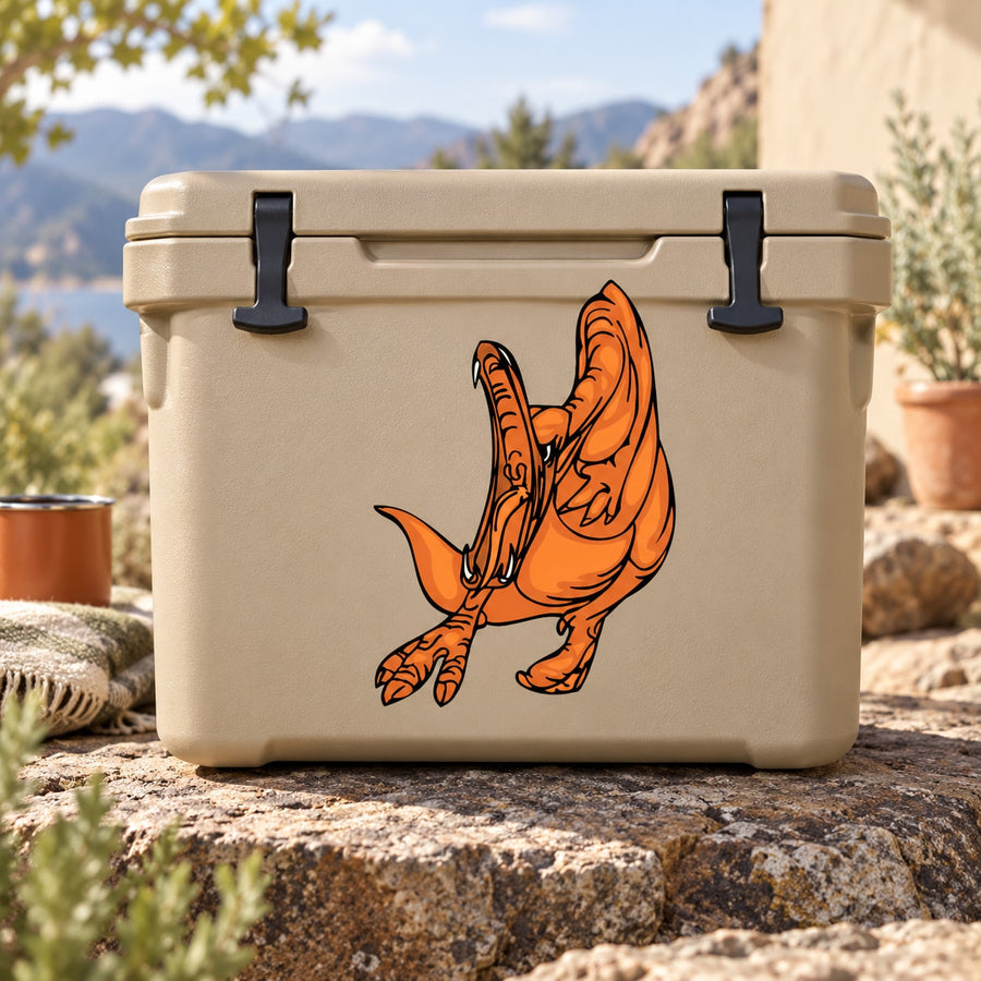 Orange attacking dinosaur graphic sticker