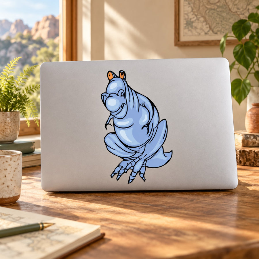 Cartoon Tyrannosaurus Rex sticker, blue dinosaur illustration on light background