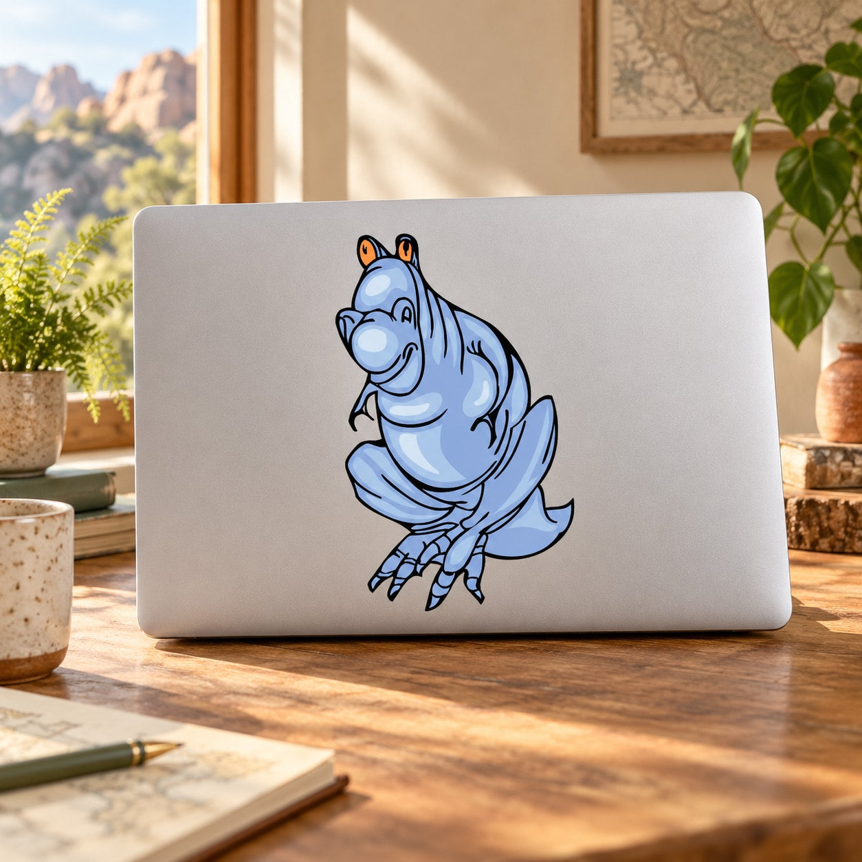 Cartoon Tyrannosaurus Rex sticker, blue dinosaur illustration on light background