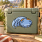 Swimming dinosaur sticker with blue dinosaur head and orange details