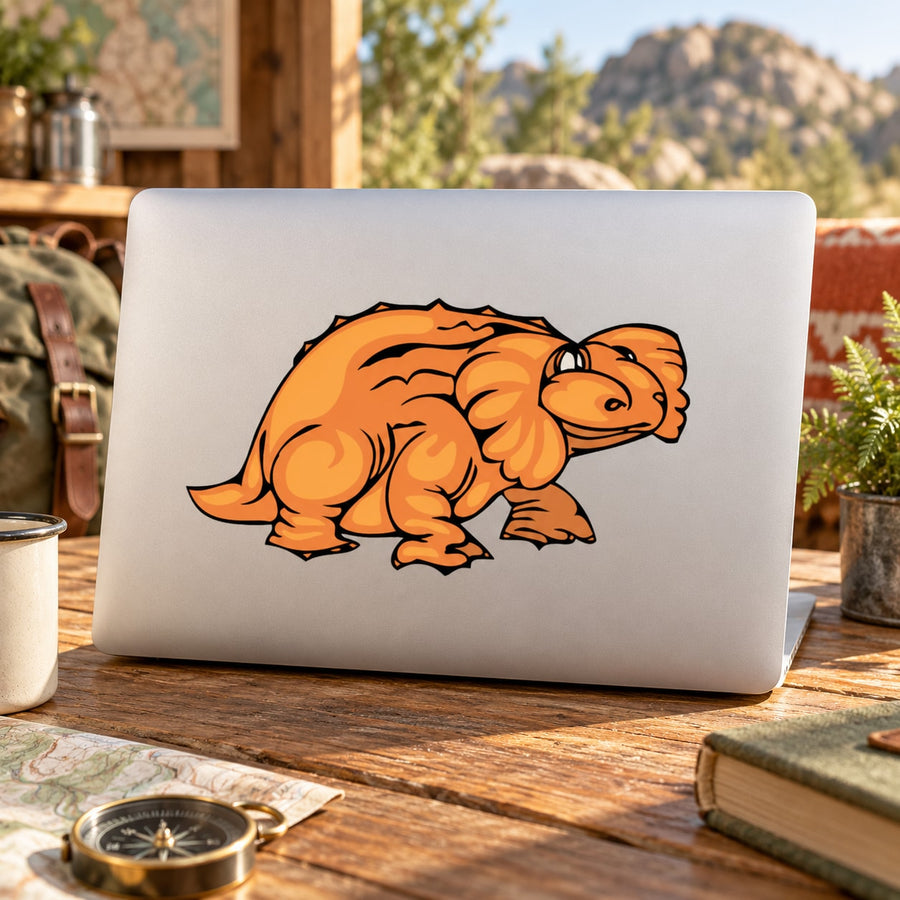 Nodosaurus sticker of orange cartoon armadillo-like dinosaur on white background