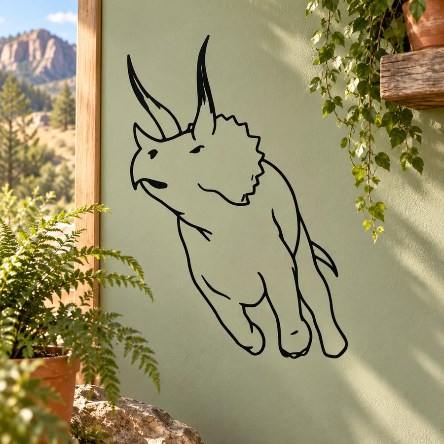 Triceratops outline wall decal with black line art