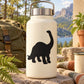 Cream water bottle with black apatosaurus silhouette decal