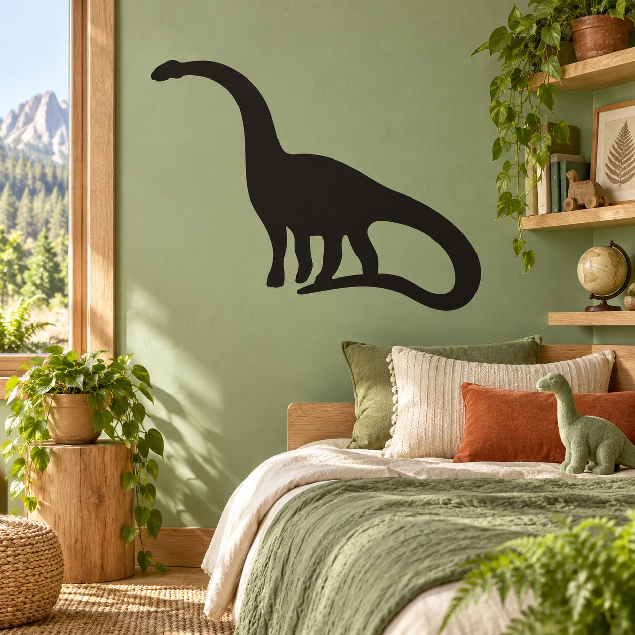 Walking brontosaurus wall decal silhouette in dark color