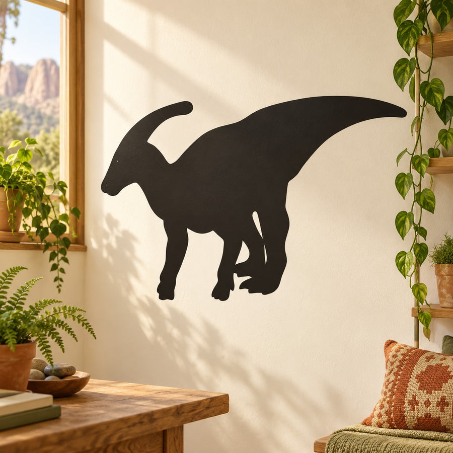 Silhouette dinosaur wall decal of parasaurolophus