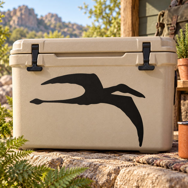 Black flying horse decal on beige cooler