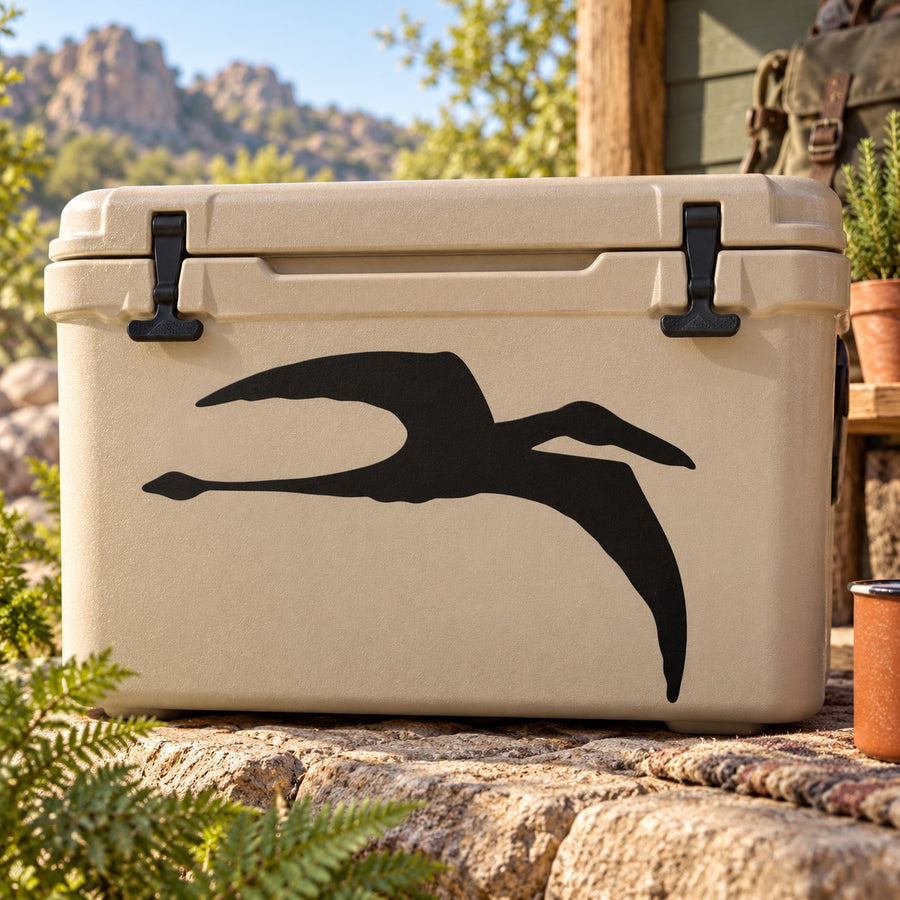 Black flying horse decal on beige cooler