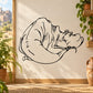 Black line-art dinosaur wall decal featuring a resting Tyrannosaurus silhouette