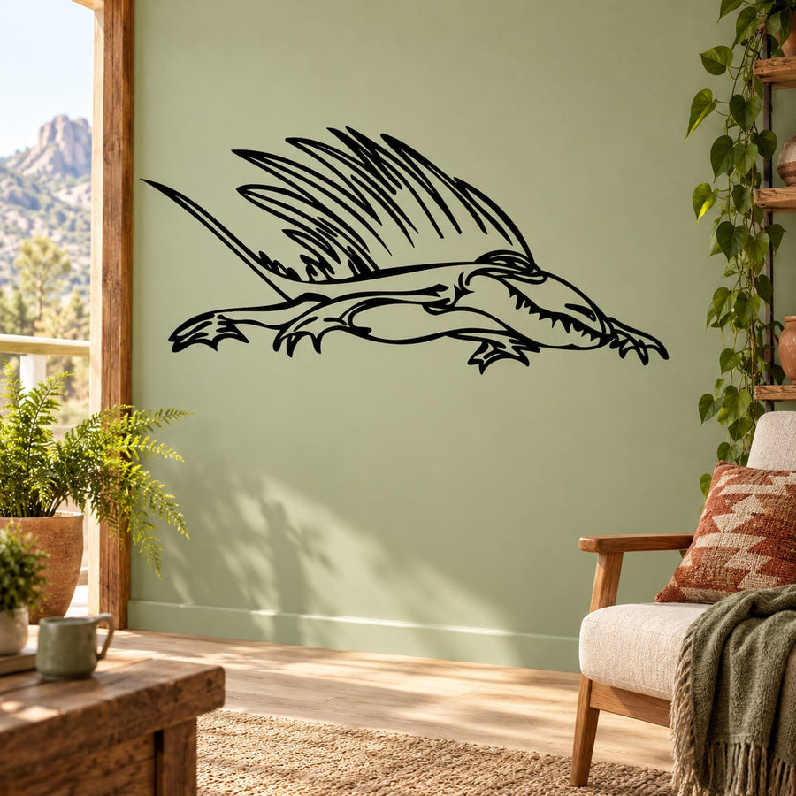 Spiney dinosaur wall decal, black outlined prehistoric reptile in profile