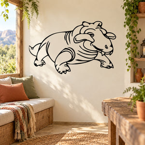 Horned dinosaur wall decal, black outline of a running horned dinosaur