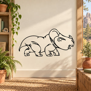 Baby triceratops decal, black outline cartoon on light wall
