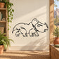 Baby triceratops decal, black outline cartoon on light wall