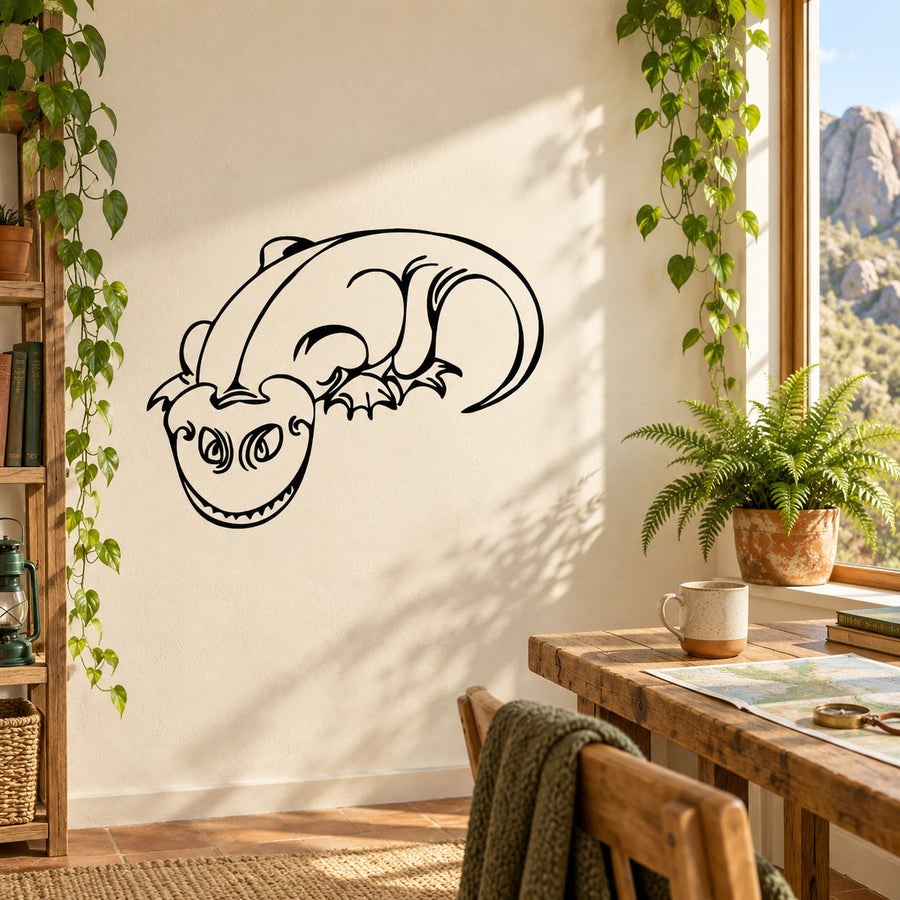 Salamander wall decal with detailed line-art creature design