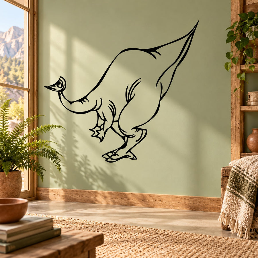 Black dinosaur line-art wall decal with roaring stance