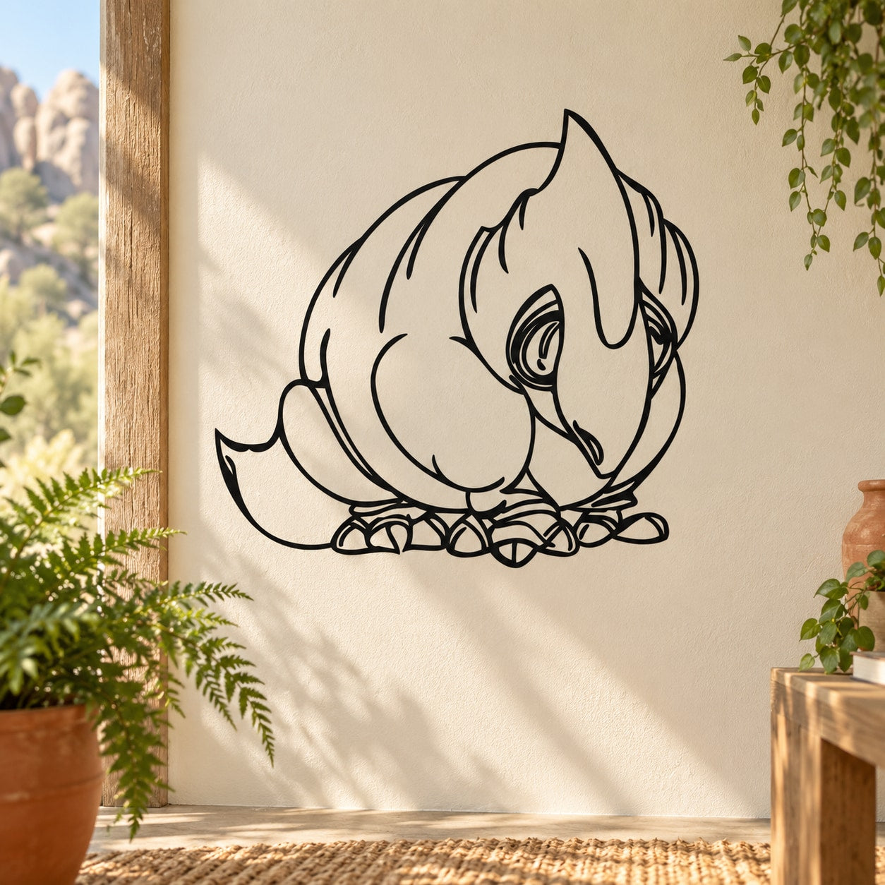 Psittacosaurus wall decal, black line-art dinosaur with eggs