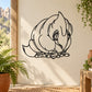 Psittacosaurus wall decal, black line-art dinosaur with eggs