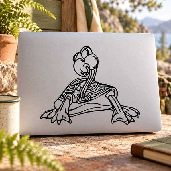 Archelon decal sticker with black line-art turtle wearing a patterned collar