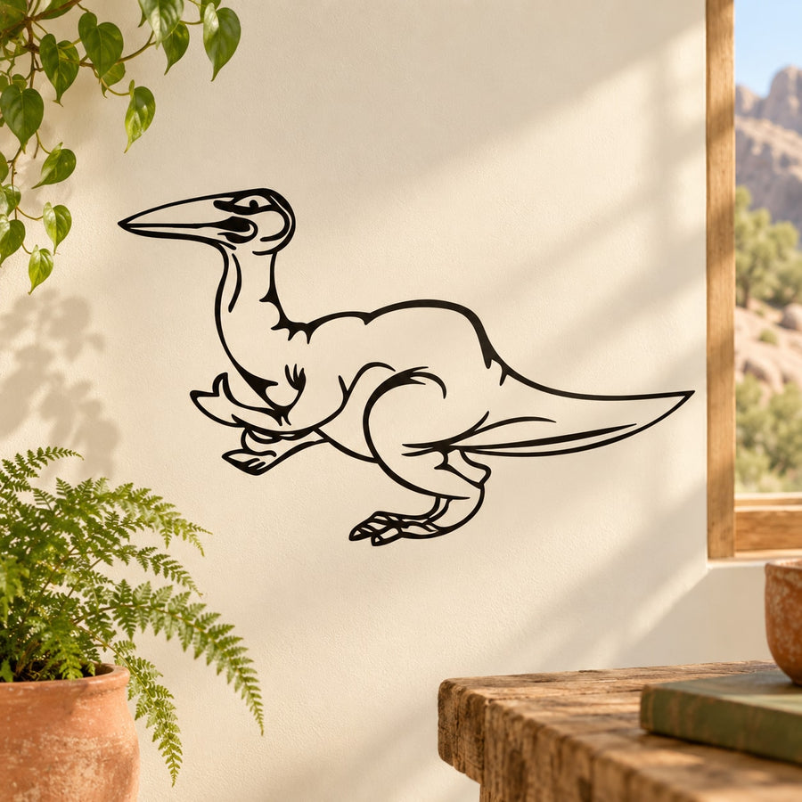 Thumbs-up dinosaur wall decal with black outline, smiling expression