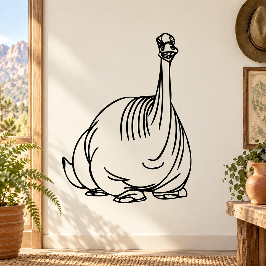 Black apatosaurus line-art wall decal with curled tail
