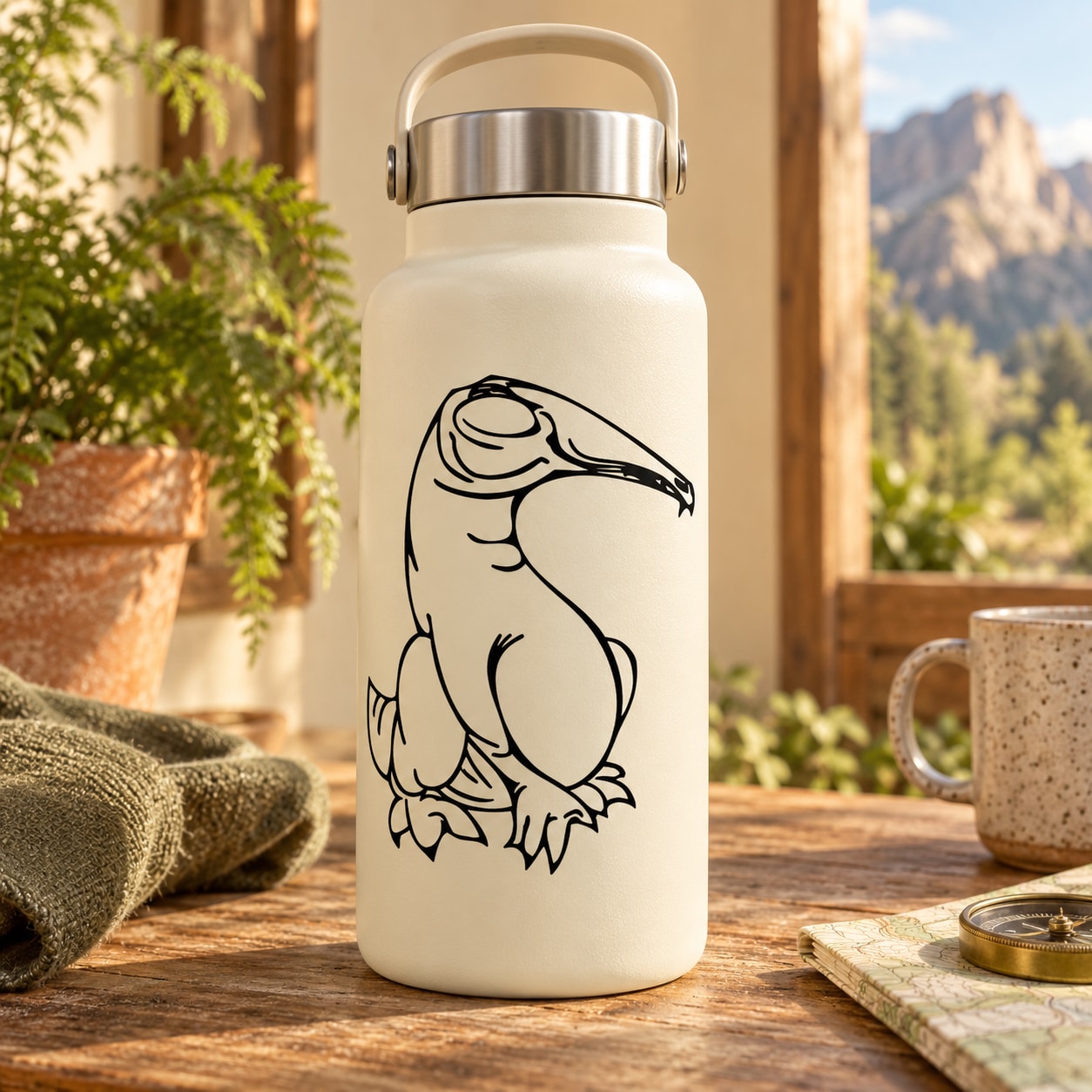 Dinosaur outline decal featuring a black cartoon dinosaur on a light background