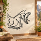 Roaring dinosaur wall decal with black outline of a snarling dinosaur head