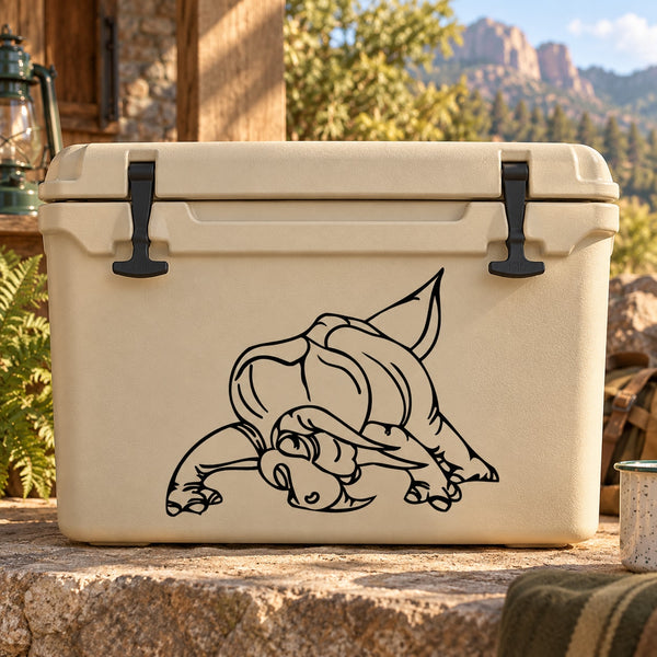 Black triceratops cartoon decal for cooler