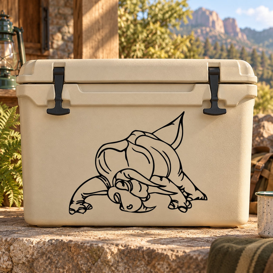 Black triceratops cartoon decal for cooler