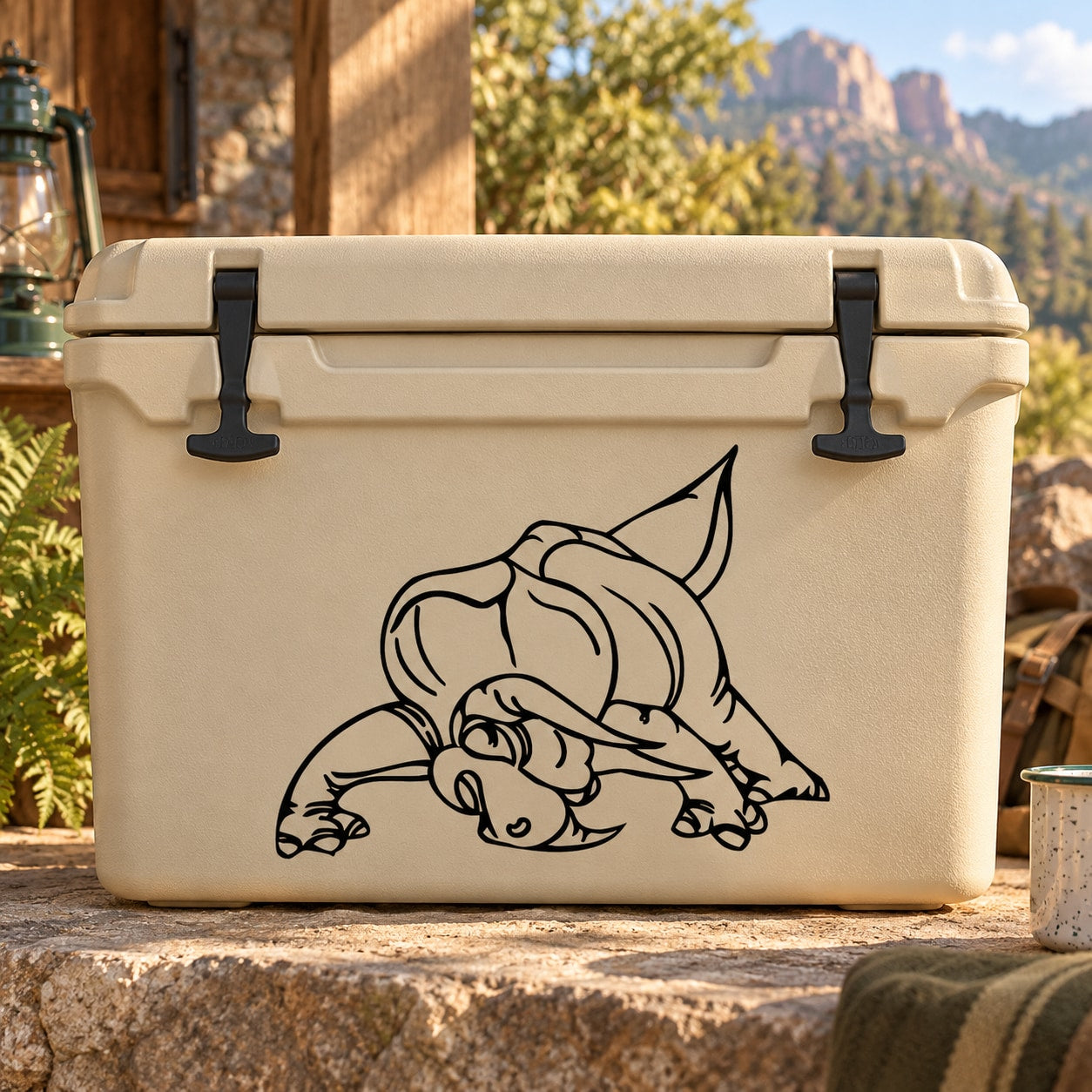 Black triceratops cartoon decal for cooler