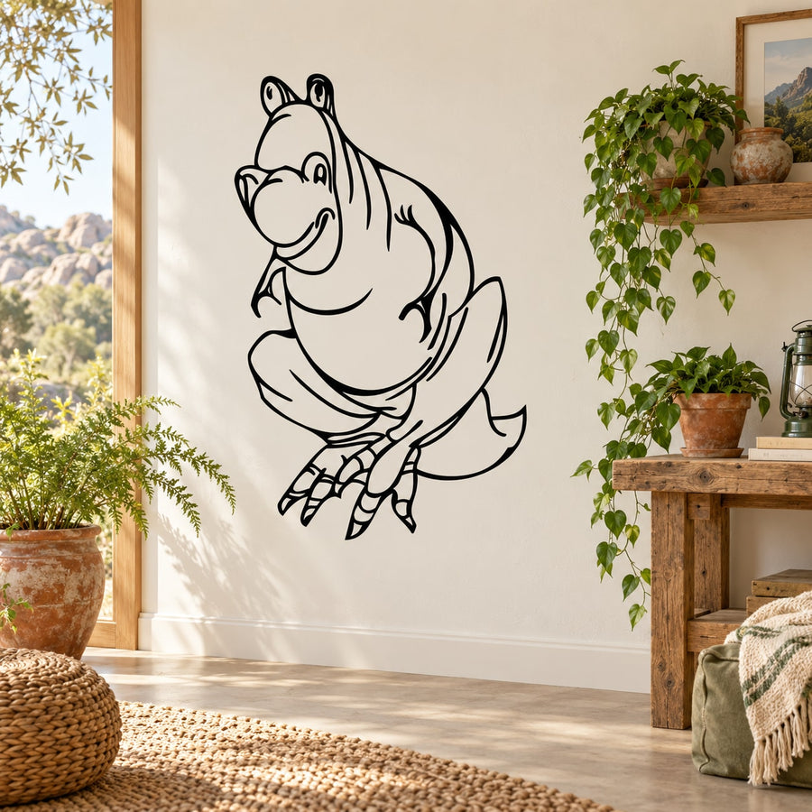Black line-art dinosaur wall decal of an awkward T-rex